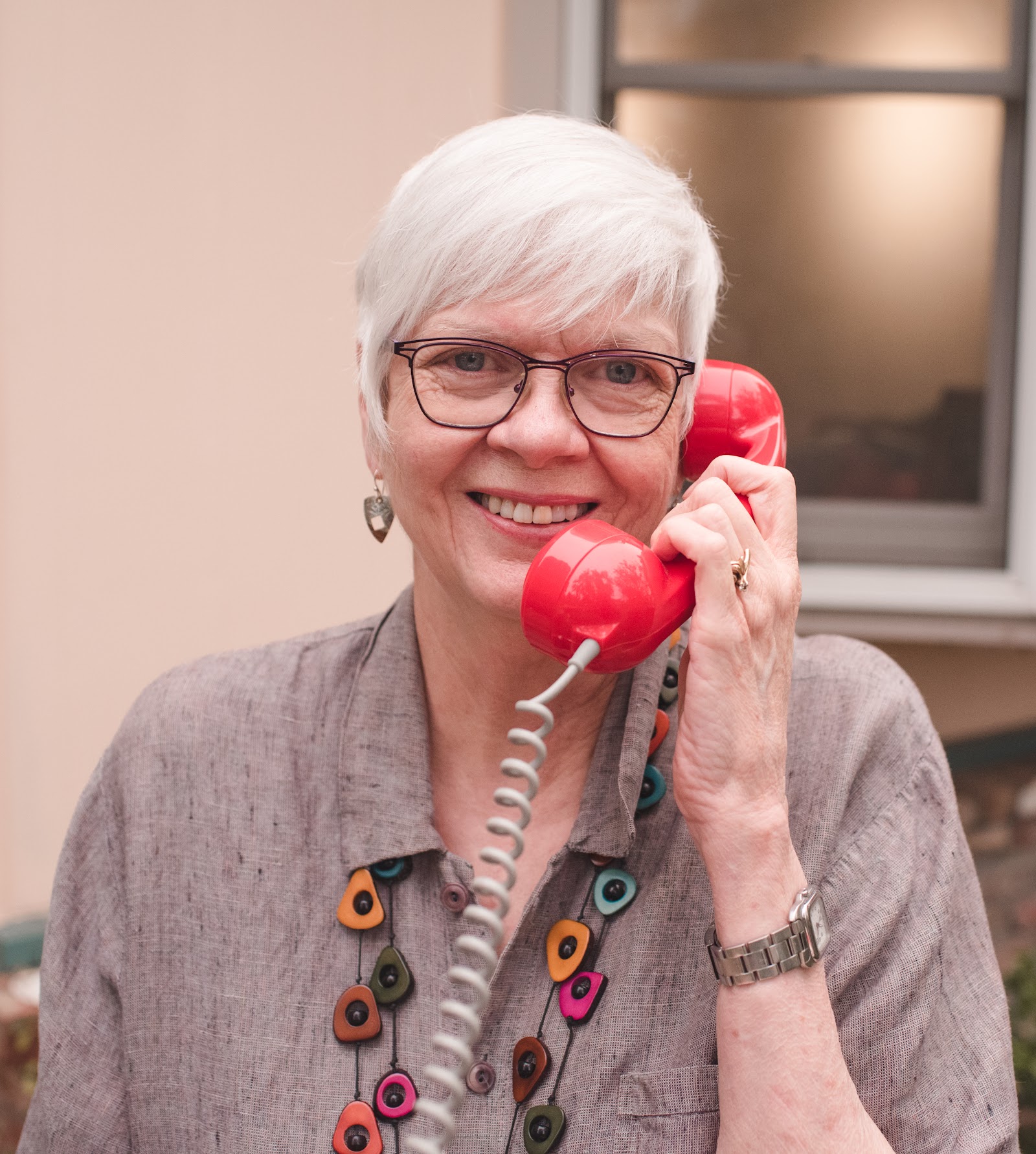 Client using her phone